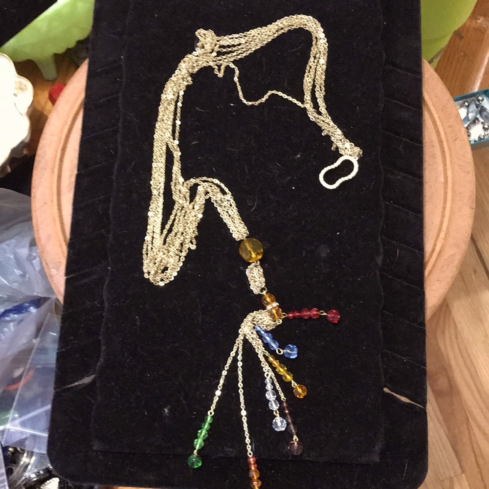 Cluster gold tone necklace dangling beads